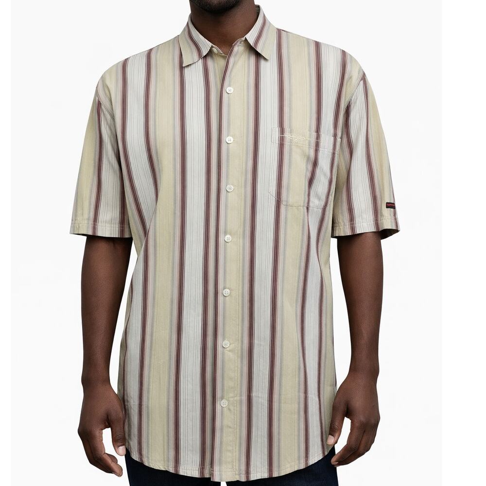 Vintage Fubu Collection Shirt Men’s 1X Striped Short Sleeve Logo Button Front